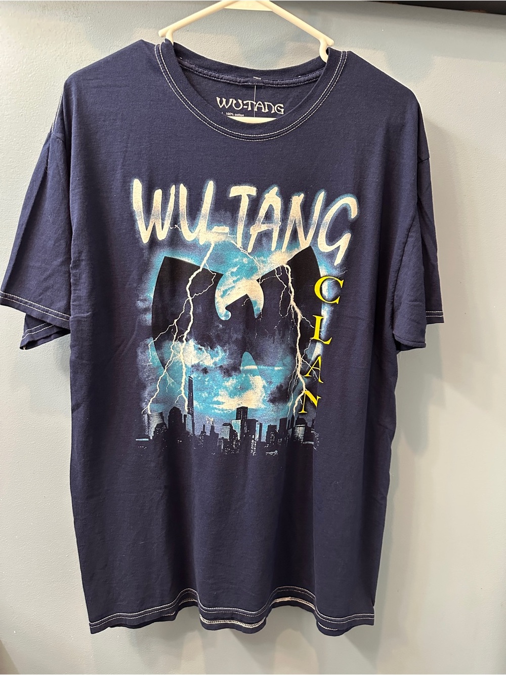Wu-Tang Clan T-Shirt City Garment Dye Lightning Bolt Navy Size Med New Unisex